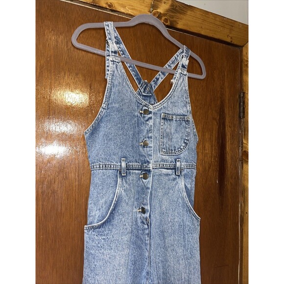 Vintage Lee Denim Overalls Jeans Women's Size 9/10 Med Pockets Blue Made In USA - Picture 2 of 10
